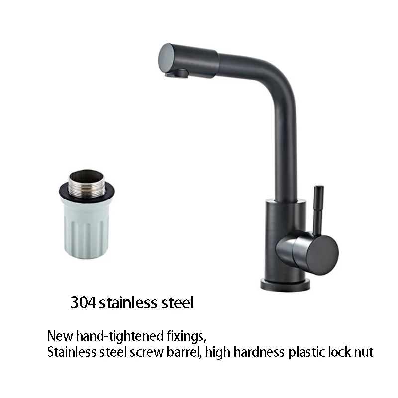 

Creative Rotating Head Black Single Hole Hot and Cold Basin Faucet Stainless Steel