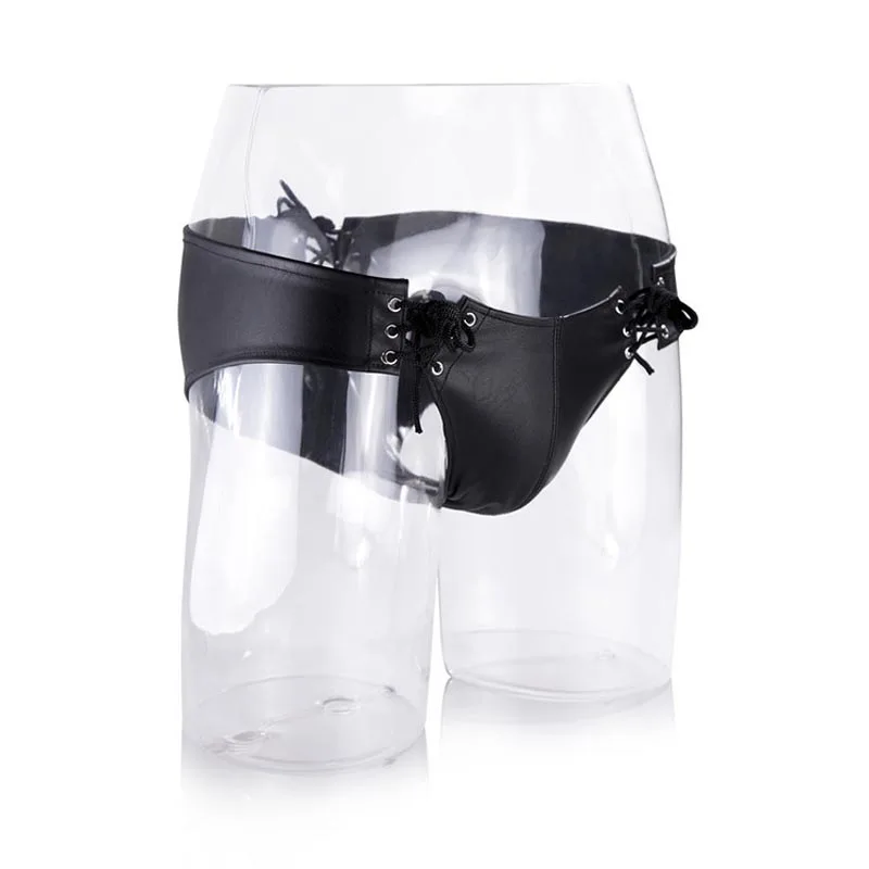 Hot Faux Leather Metallic Shiny Boy Shorts Lace Up Brief Men Kinky Bikini Underwear Under Pants Fetish Lingerie for Him