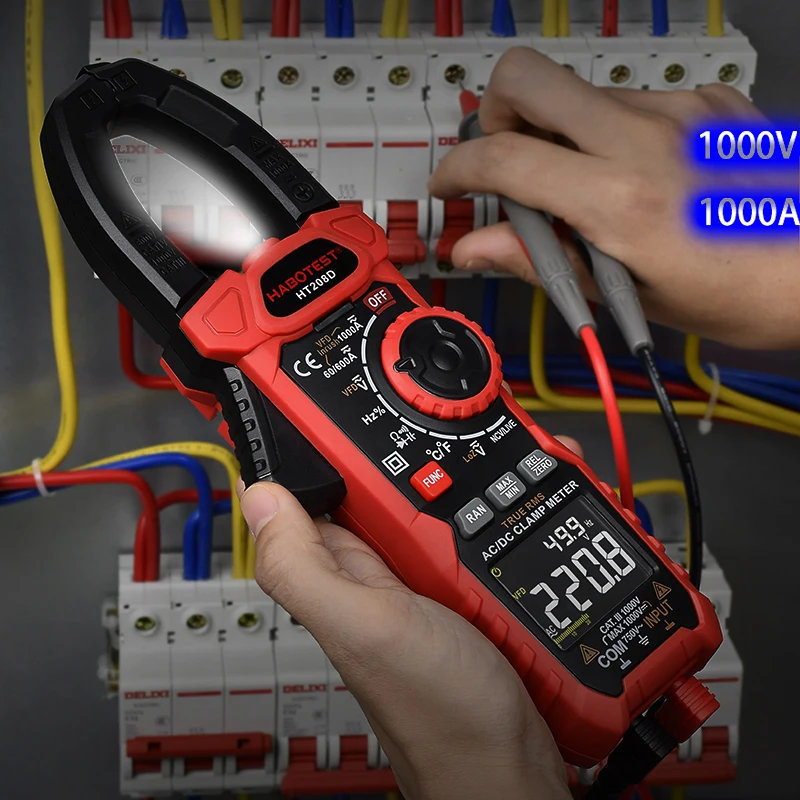 Профессиональные Цифровые токоизмерительные клещи HT208 True RMS амперметр AC DC 1000A