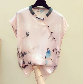 

Summer Shirt Women's 2020 Summer New Retro Chiffon Floral Blouse Lady Top Blusas Mujer De Moda 2020 Vintage Blusas De Mujer