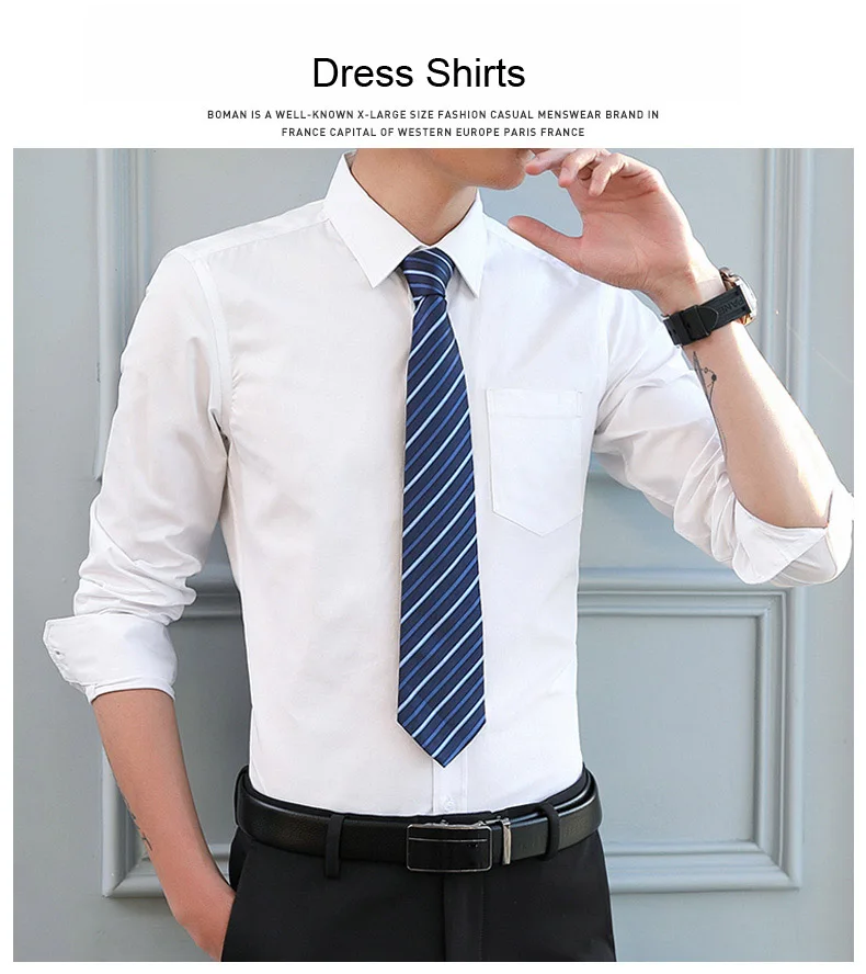 Весенне-осенние мужские модные повседневные с длинными рукавами однотонные стандартные для рубашек-Fit мужские деловые белые рубашки