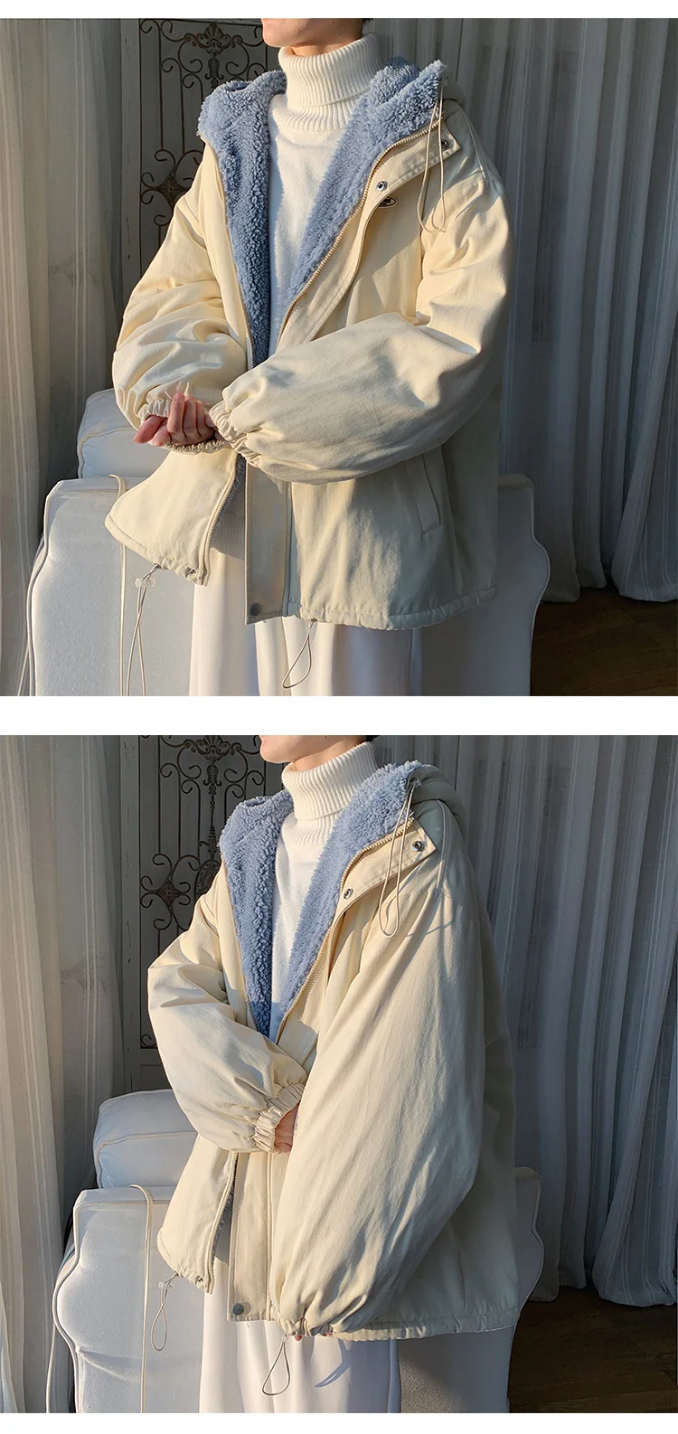 Winter Thick Lamb Fur Jacket Men Warm Fashion Hooded Coat Men Korean Loose Oversized Short Coat Mens Cotton Outwear Jackets