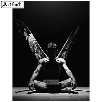 

5d diamond painting man wing portrait black background icon full square / round resin diamond mosaic 3d embroidery kit