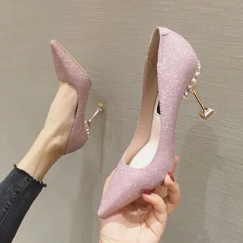 

2020 women shoes zapatos new high-heeled shoes mix and match shallow mouth small high-heeled pointed shoes high heels women