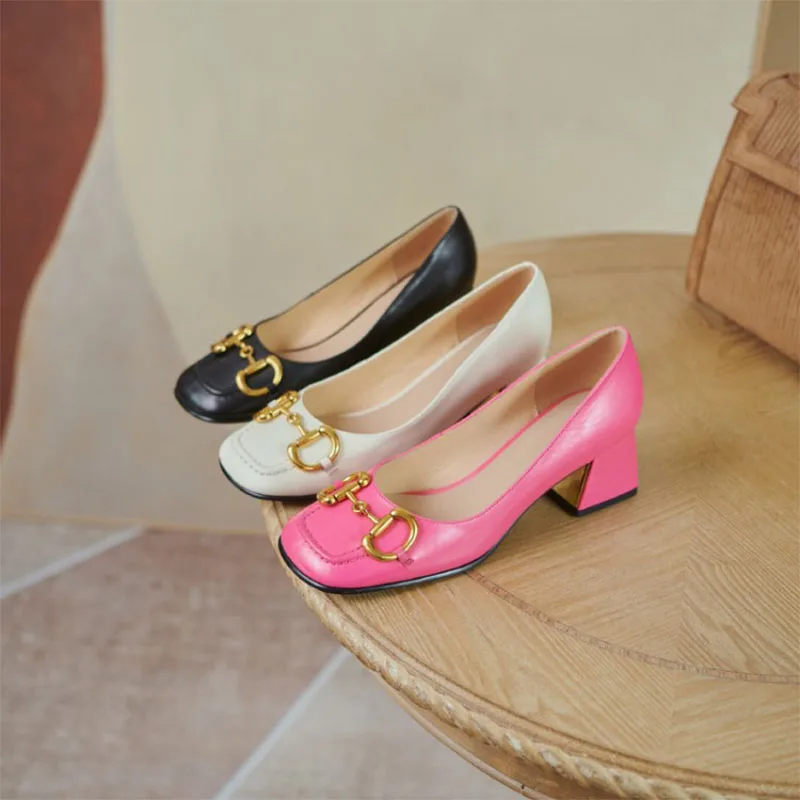 The New Summer Edition Of 2021 Women's Pure Color High-Heeled Shoes With Horseback Buckle Casual Fashion And All-Match Women's s