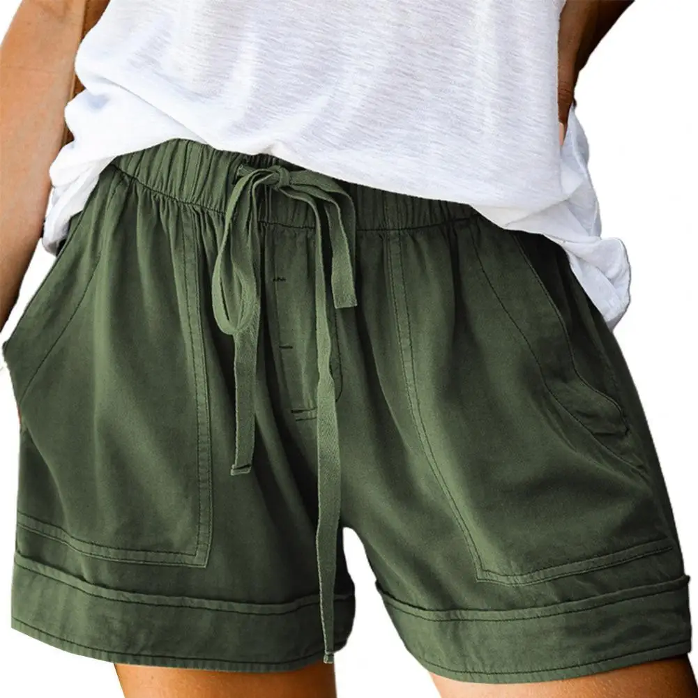 shorts women Drawstring Elastic Waist Loose Light and Skin Friendly Pockets Mini Shorts Summer шорты женский | Женская