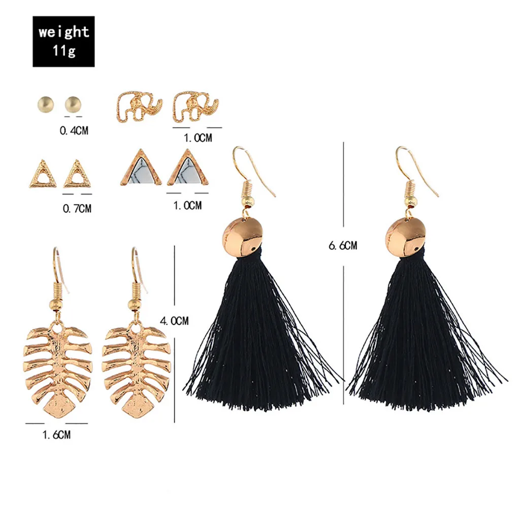 

Women's Fashion Retro Tassel Alloy Geometric Elements 6 Piece Set Earrings new and high quality stud earrings and pendant