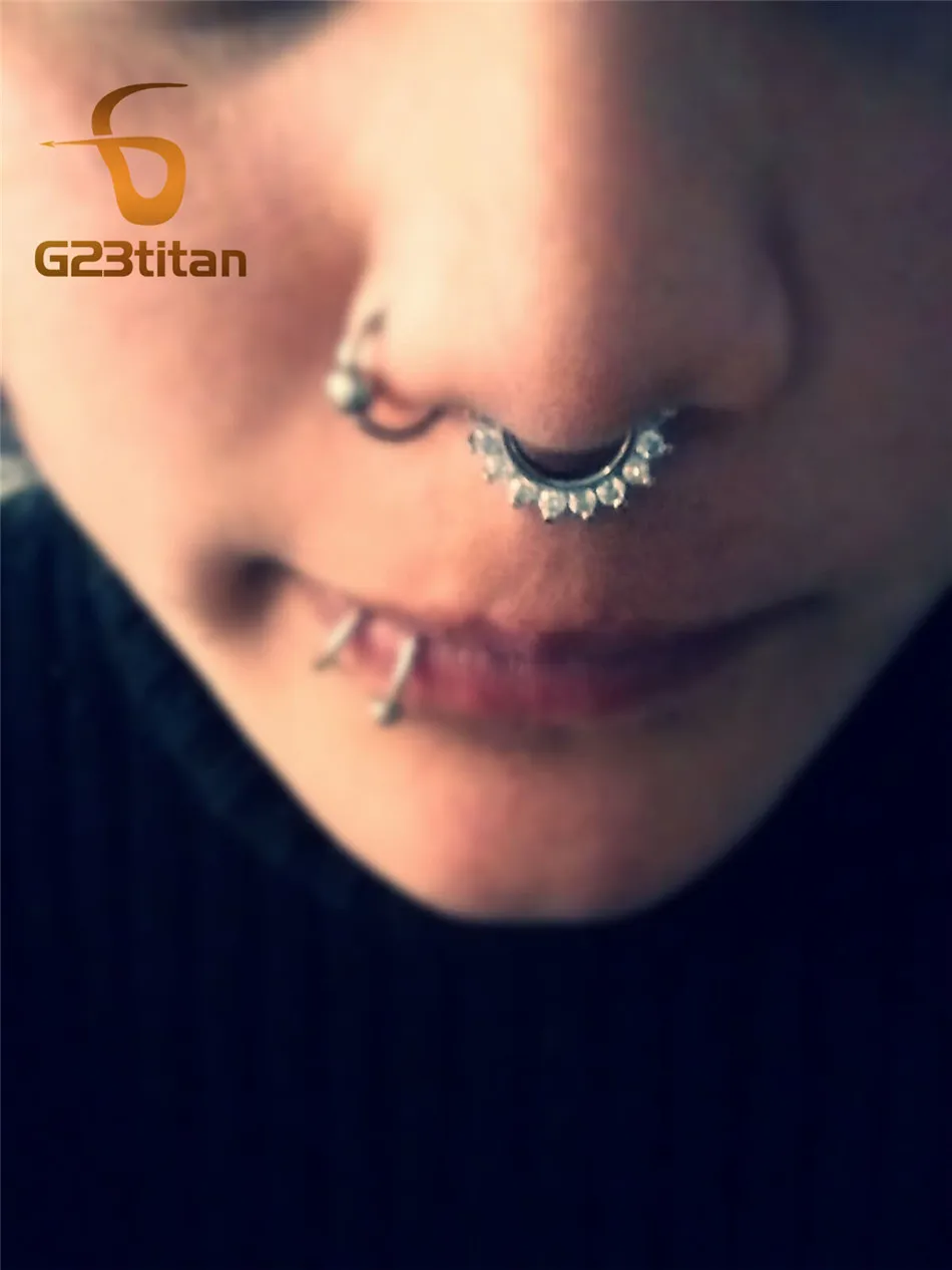 G23titan 16G Titanium Nose Ring Crystal Septum Clicker Ear Rook Nostril Septum Piercing Jewelry Body Accessory - Image 4
