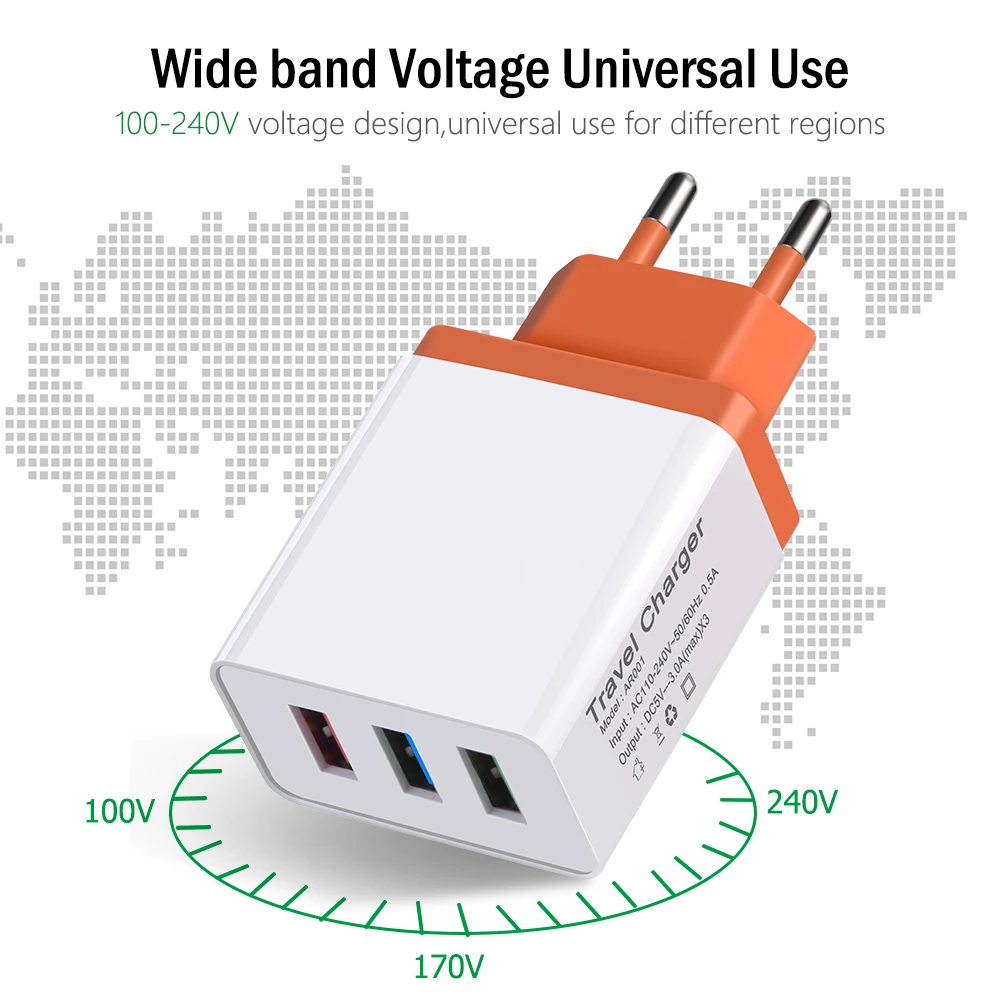 3 порта USB зарядное устройство для путешествий Быстрая зарядка 3U EU штекер Адаптер для samsung Xiaomi huawei зарядное устройство для мобильного телефона Iphone 11 XR 8 7