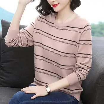 

New Arrival Women Sweaters Leisure Splicing Striped Print Knitted Winter Long Sleeve Tops Female Autumn Pullovers Bottoming Tops