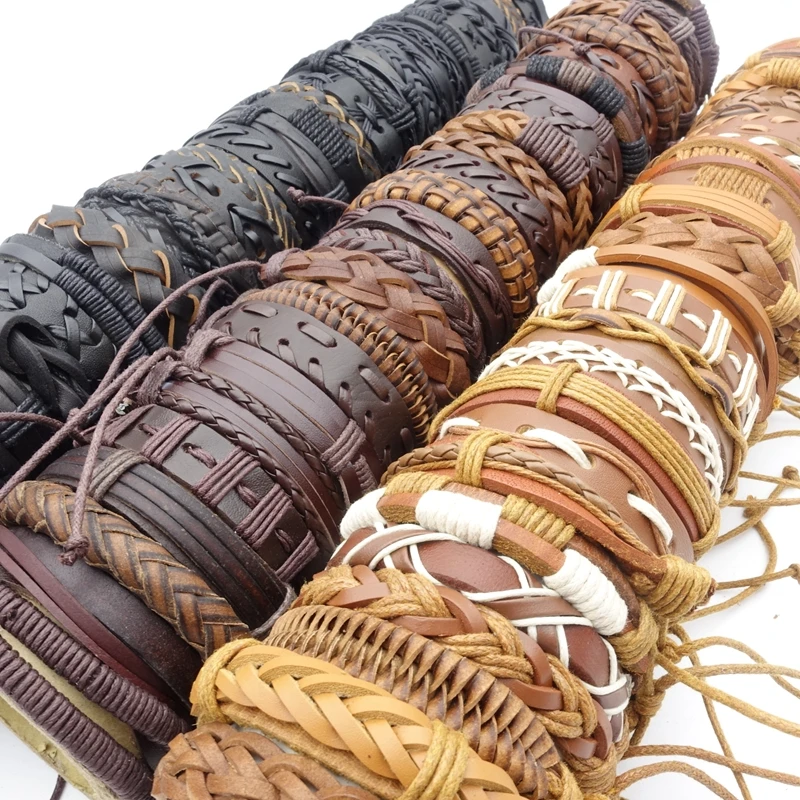 50PCs Cuff Bracelets For Men Women Mix Styles Handmade Leather Fashion Jewelry Party Gift Resizable Box Packed bangle bracelet leather bracelet leather bracelets