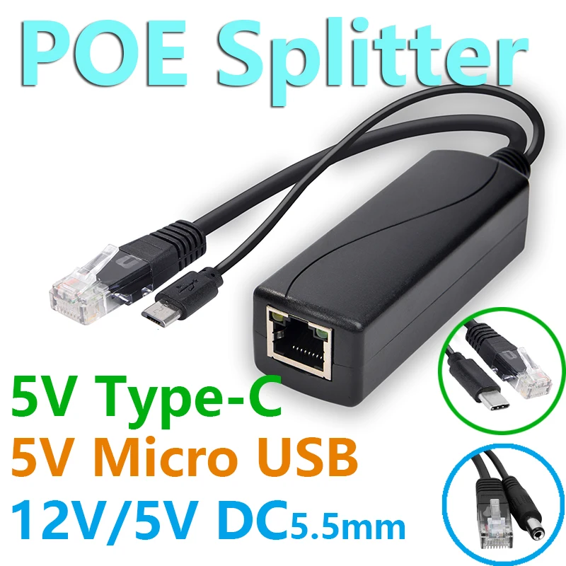 PoE Splitter 5v POE usb tpye-C Power Over Ethernet 48V To 5V Active for Raspberry Pi Micro USB Plug | Безопасность и защита