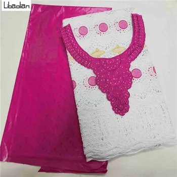 

2.5+2.5yards white swiss lace fabric 100%cotton with african bazin riche fabric 3pcs/set collar embroidery for clothes G28-8