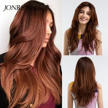 JONRENAU Long Synthetic Natural Wave Brown to Golden Blonde Ombre  Hair Wig Daily Wear Wigs for White /Black women 3