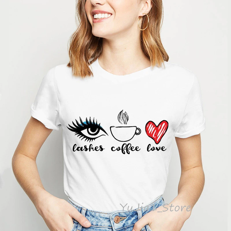 Cashes Кофе любовь печати Забавные футболки с графикой женская простая одежда tumblr harajuku kawaii Футболка Топ Женская футболка обычная футболка - Цвет: Y821108