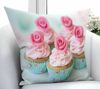 

10 Else Blue Cup Cakes Pink Roses Cream Candy Sweets 3D Print Chair Throw Pillow Case Cushion Cover Square Hidden Zipper 45x45cm