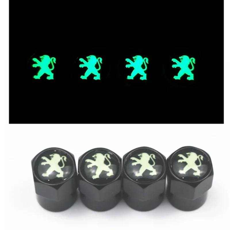 

new Luminous 4PCS Auto Accessories Wheel Tire Valve Stem Caps Cover For Peugeot 308 408 508 RCZ 208 3008 2008 Car accessories