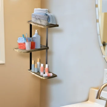 

Corner Storage Shelf 3-layer Iron Frame Wooden Frame Is Suitable For Bedroom, Bathroom And Living Room