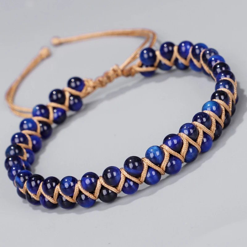 Natural Blue Tiger Eye Bracelet Braided Cuff Bracelet