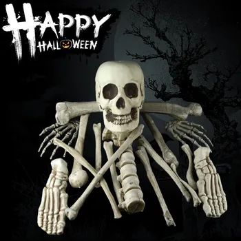 

Halloween Horns Skull Decoration Table Ornament Craft Resin Human Skull Skeleton Head Party Horror Prop Home Bar Decorative Tool