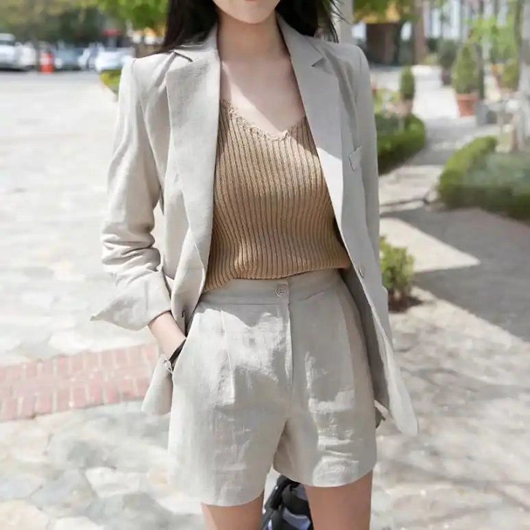 linen shorts and jacket