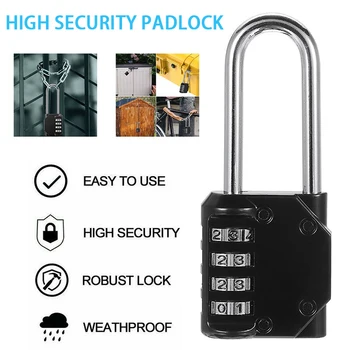 

4 Dial Digit Combination Lock With Extra Long Shackle Loop Weatherproof Protection Security Padlock Outdoor Safely Code Lock