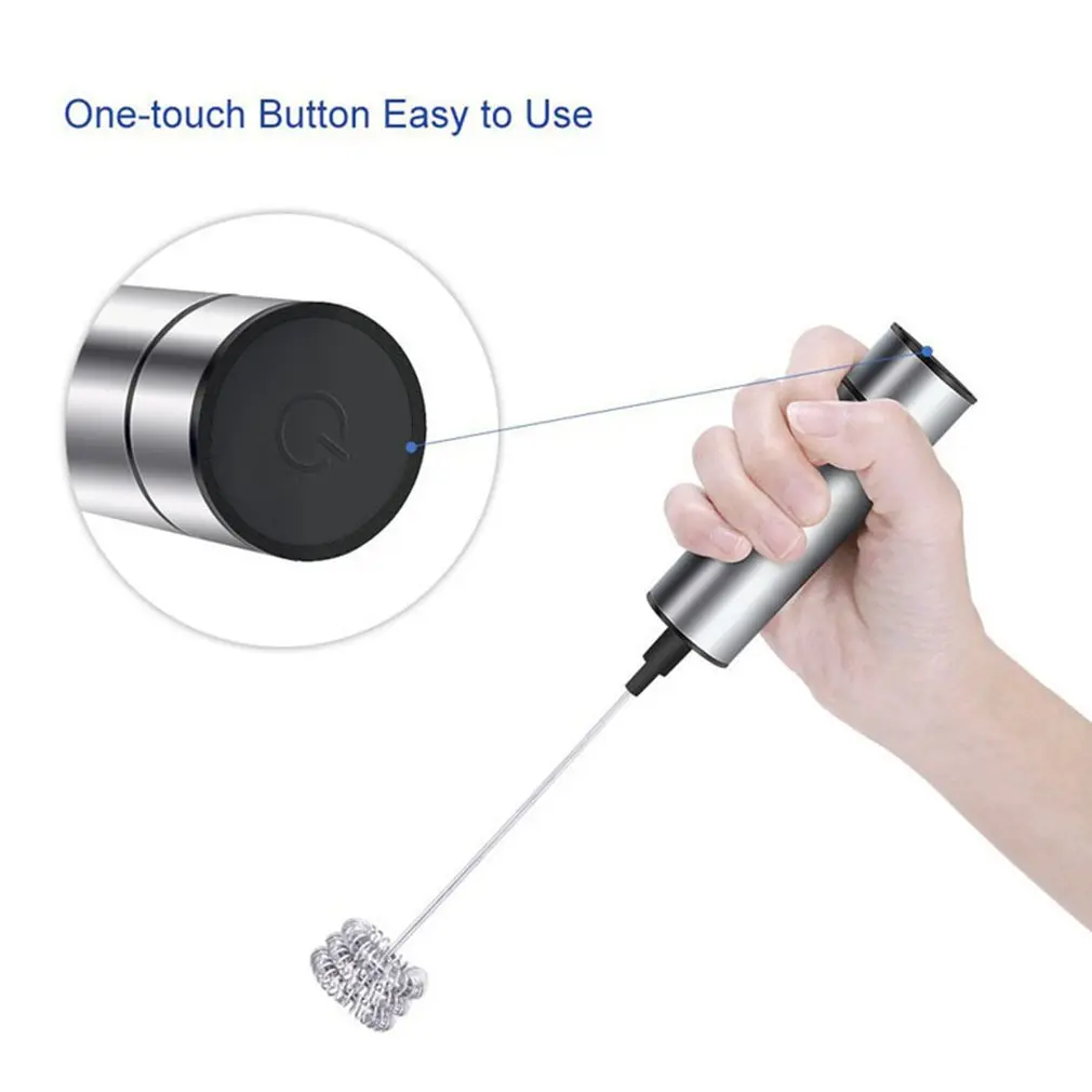 Electric Handheld Milk Frother Foamer Coffee Drink Blender Mixer Triple Spring Whisk Head & Clean Brush Head Kitchen Tools