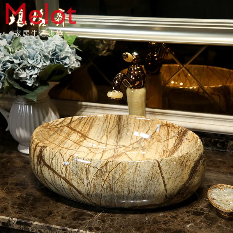 

Washing Table Basin Ceramic Basin Marble Washbasin Small Oval European Style Art Basin Basin Household