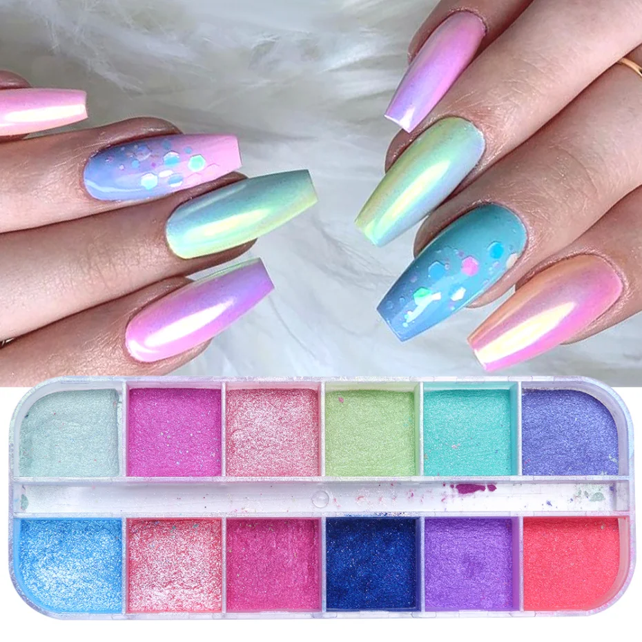 Mirror Nail Powder Colorful Shining Fine Glitter Chrome Pigment Sparkly Dust Nail Art Design Decorations For Manicure NFZGF