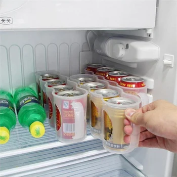 

Drink Bottle Refrigerator Organizer Case 4 Holes Plastic Cans Container Pace-saving Kitchen Gadgets Storage Box Dropshipping