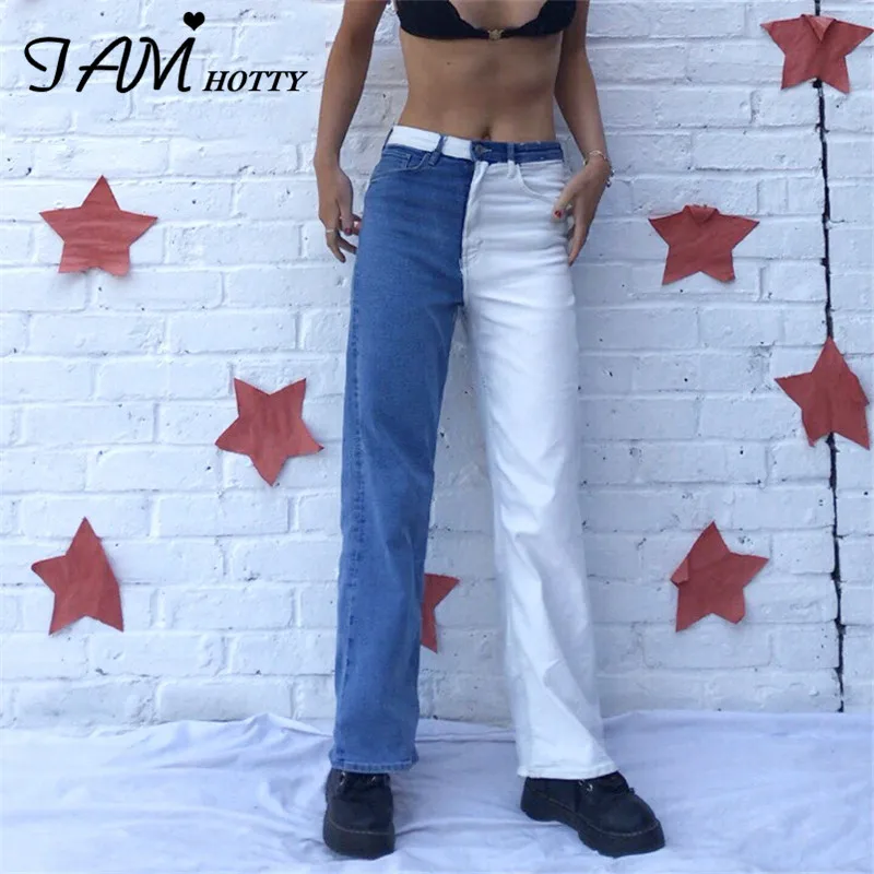 

Patchwork Y2K Straight Jeans Women Vintage 90s Wide Leg Boyfriend Mom Denim Jeans Streetwear Baggy Undefined Pants 2020 Iamhotty