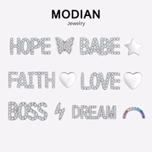 Modian Новое поступление 925 пробы Серебряные 6 Стиль Ins/модные футболки с буквами и серьги-гвоздики "Звёзды" милый талисман с прозрачными CZ Ювелирные изделия для Для женщин