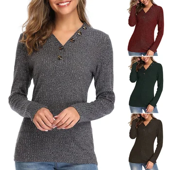 

Women Long Sleeve Solid Color V Neck Knitting Sweater Top for Autumn Winter IK88