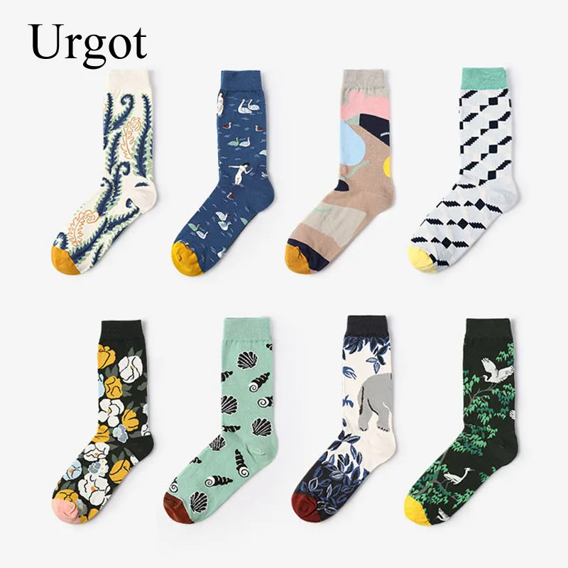 Urgot 6 Pairs 2021 New Socks Women Big Flower Series Europe the United States Tide Brand Four Seasons Cotton Couple | Женская одежда