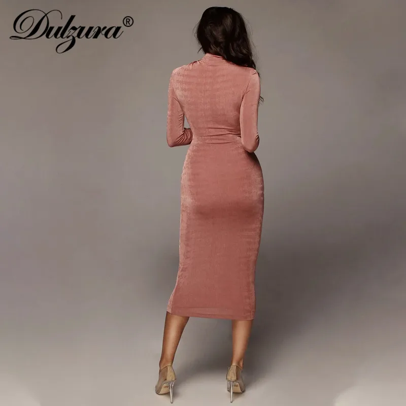 Skup Dulzura plisowana damska sukienka midi z długim rękawem bodycon elegancka impreza 2019 jesień zima festiwal ubrania wieczorowe stroje obiadowe