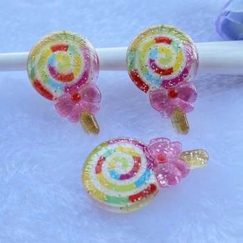 

5Pcs/lot New resin Shiny lollipop Flat back Cabochon Scrapbooking Hair bow Center Embellishments DIY Accessories C61