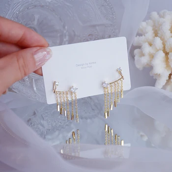 

LISM Korean Design Luxury Jewelry 925 Sterling Silver Sparkling Golden Taseel Earrings Women Bridal Elegant Temperament Earrings
