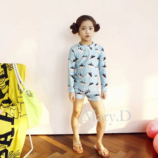 

South Korea KID'S Swimwear Girls Big Boy Long Sleeve Shorts Sun-resistant Students Large Size Tour Bathing Suit Quick-Dry Baby S