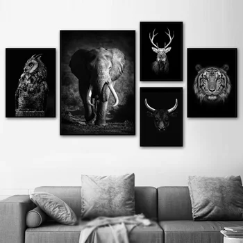 

Black White Elephant Owl Cow Deer Tiger Animals 5D Diamond Embroidery full round drill diy diamond painting mosaic Home decor XU