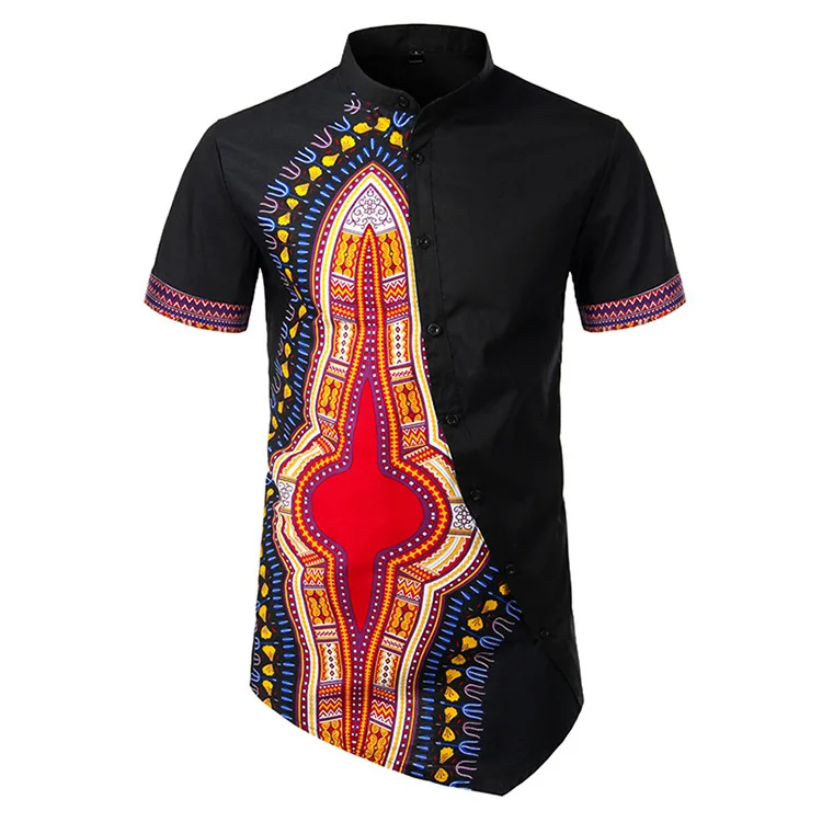 Летняя мужская рубашка, повседневная, приталенная, Camisa Masculina, хлопок, Европейский принт, короткий рукав, рубашки для мужчин, дизайнерская одежда, рубашки для смокинга - Цвет: black