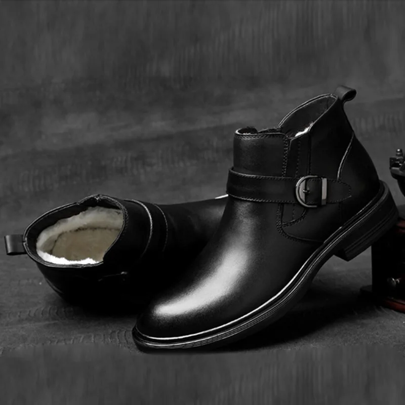 

2019 Autumn Winter Shoes Men Boots Genuine Leather Shoes Warm Plush for Cold Winter Men Ankle Boots Cow Leather Footwear