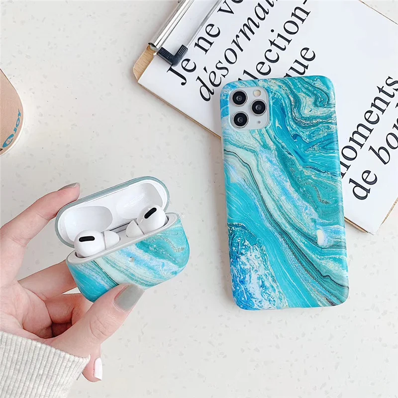 Чехол с мраморным рисунком синего ледника для iphone 11 11Pro X XR XS 7 8Plus SE чехол наушников