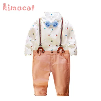 

Kimocat Baby Boys Clothes Set Children Wedding Suit For Boys Lovely Cute Fashion Gentleman Boy Clothing T-Shirt+Belt Pants+Tie