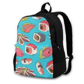 

Laptop Backpack Women Canvas Backpack School Teenagers Casual Travel Japanese Asian Dishes With Shrimps Sashimi Seafoods Bags