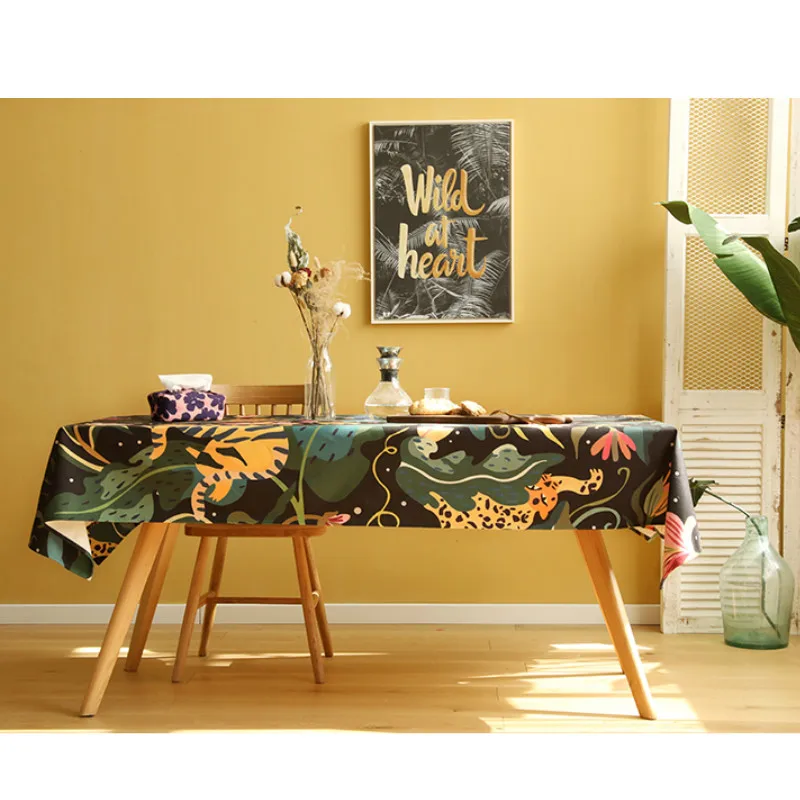 

2022 Tablecloth Holiday Party Table Cover Fabric Jungle Black Leopard Painting Artistic Coffee Store Desk Mat Home Textile
