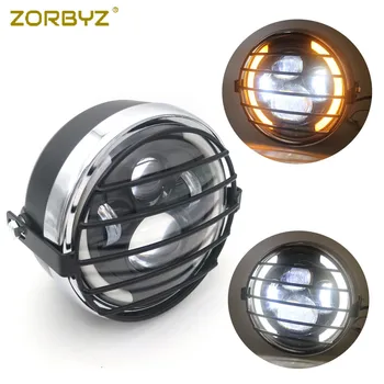 

ZORBYZ LED Front Headlight Amber/White Angel Eye Head Lamp With Grill Side Mount Cover Mask For Honda Suzuki Kawasaki Custom