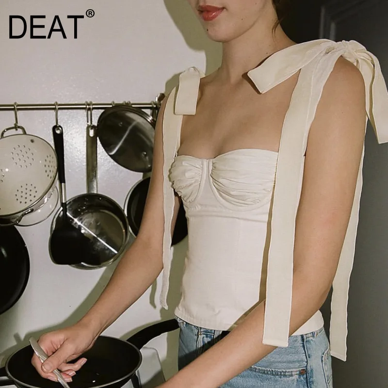 DEAT 2020 spring And New Products Fashion Solid Color Wrapped Chest Strap Top Long Sleeve White Shirt Female PB493 |