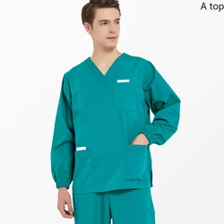 Medical Uniforms Long Sleeve Scrub Top Men V Neck Scrubs Cotton Doctor Costume Dentist Work Wear Clothes Vet Nursing Uniforms