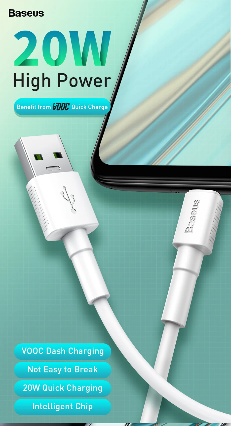 Usb-кабель Baseus 4A, зарядный кабель USB для микрокабеля VOOC, быстрозарядный кабель для OPPO R15 R11S Plus A77, кабель для передачи данных