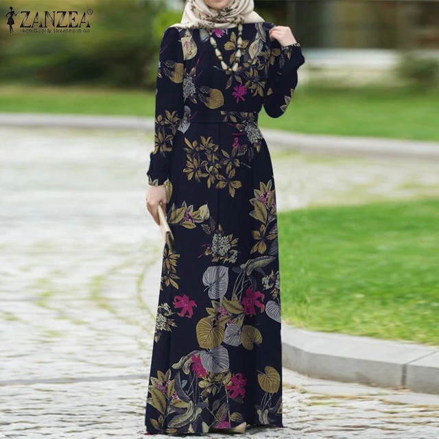 ZANZEA Women Spring Muslim Dress Kaftan Printed Floral Dress Abaya ...
